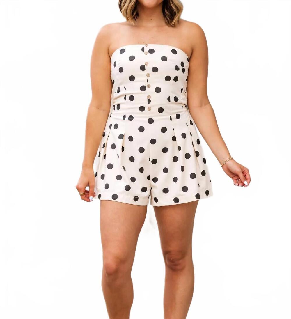 NEW BY TOGETHER fiora polka dot strapless romper in beige